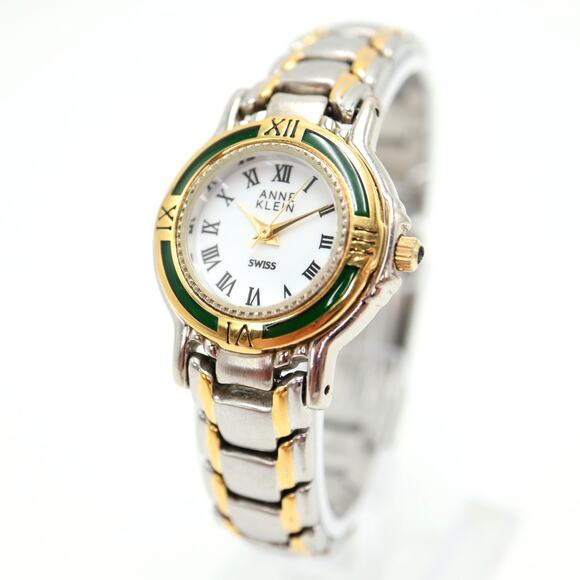 Anne Klein Swiss Womens Two Watch 27mm Green Gold Bezel St Steel w New Battery - Picture 1 of 14